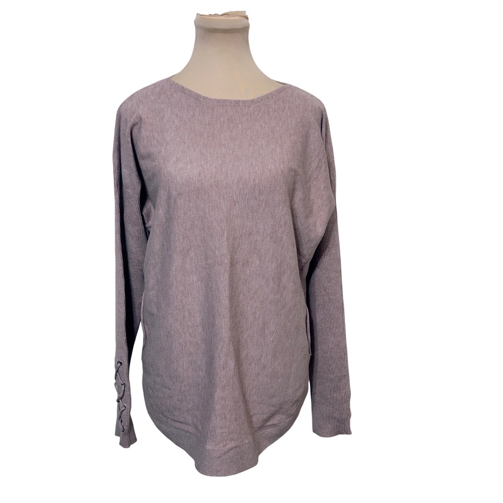 Charlie‎ B  Lace Up Sleeve Pocket Tunic Sweater Mauve Large Neutal Minimalist